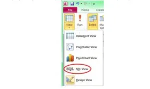 View drop-down list in Access used to switch to SQL view