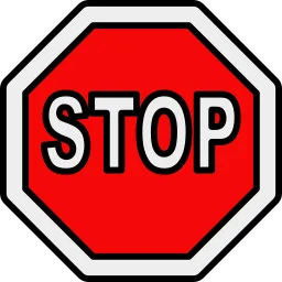 Red octagonal STOP sign with white lettering and a white border, one of the road signs taught in this note
