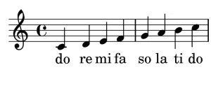 Music staff with eight notes rising by step, with do re mi fa so la ti do written beneath