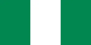 Nigerian flag with three equal vertical stripes: green, white, green