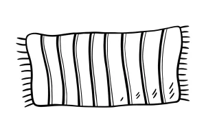 Line drawing of a long rectangular mat with vertical stripes and fringed ends